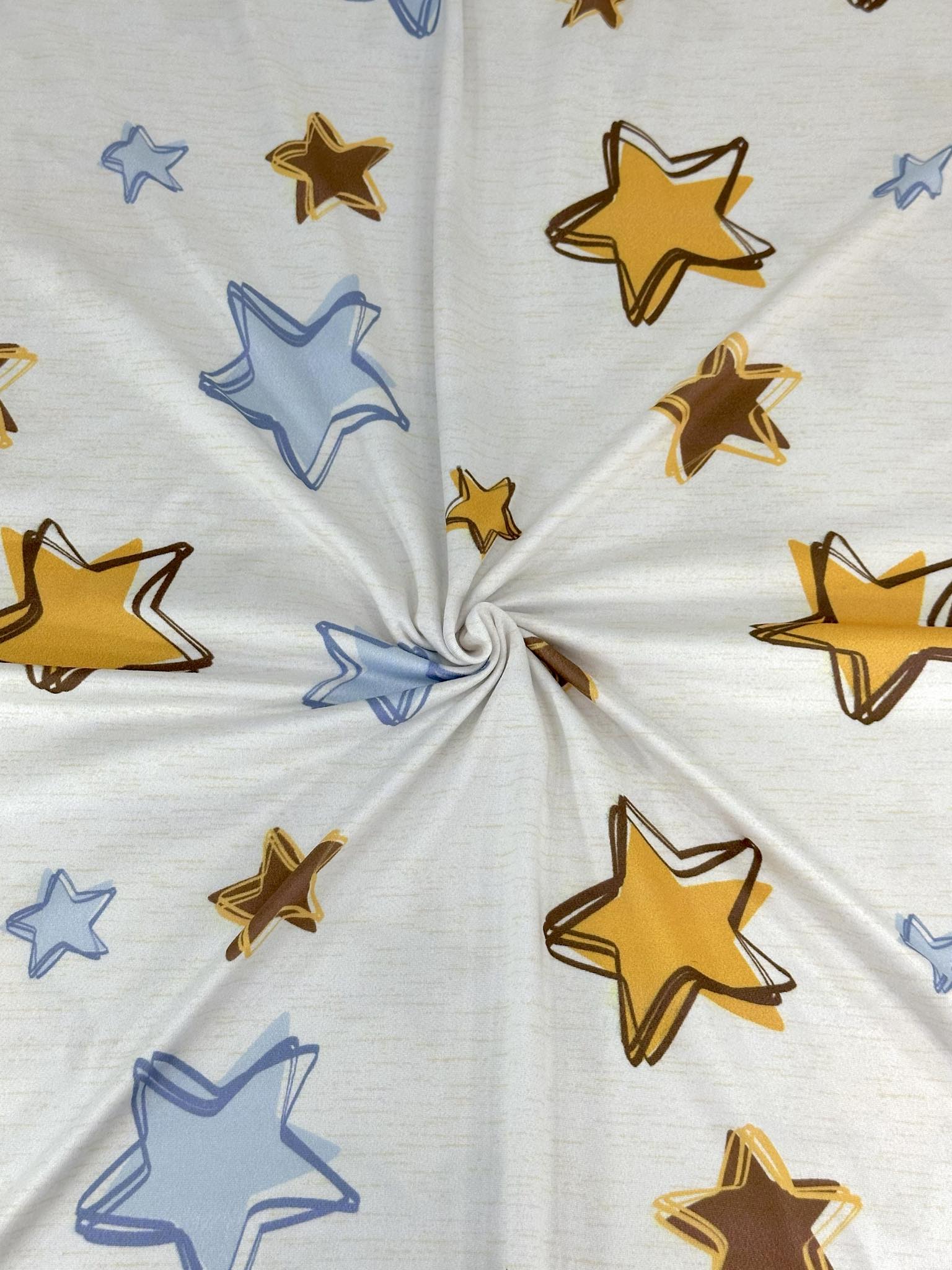 (DBP) BLUE, MUSTARD, AND BROWN STARS ON CREAM