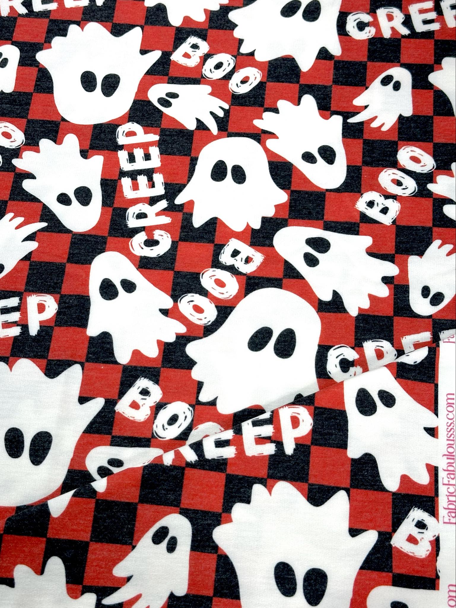 (FRENCH TERRY) GHOST ON RED AND BLACK CHECKERED PRINT