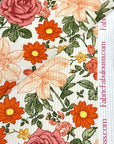 (4X2 RIB) RUST, PEACH, AND COPPER HATTIE FLOWERS ON OFF WHITE