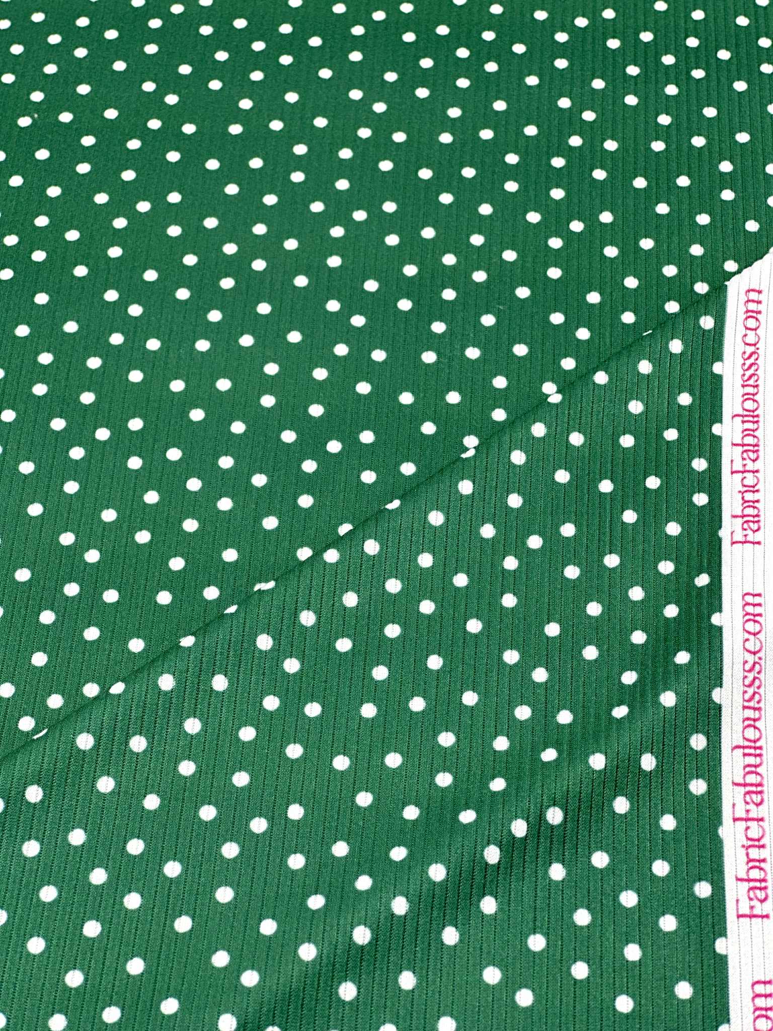 (4X2 RIB) TINY OFF WHITE POLKA DOTS ON EMERALD