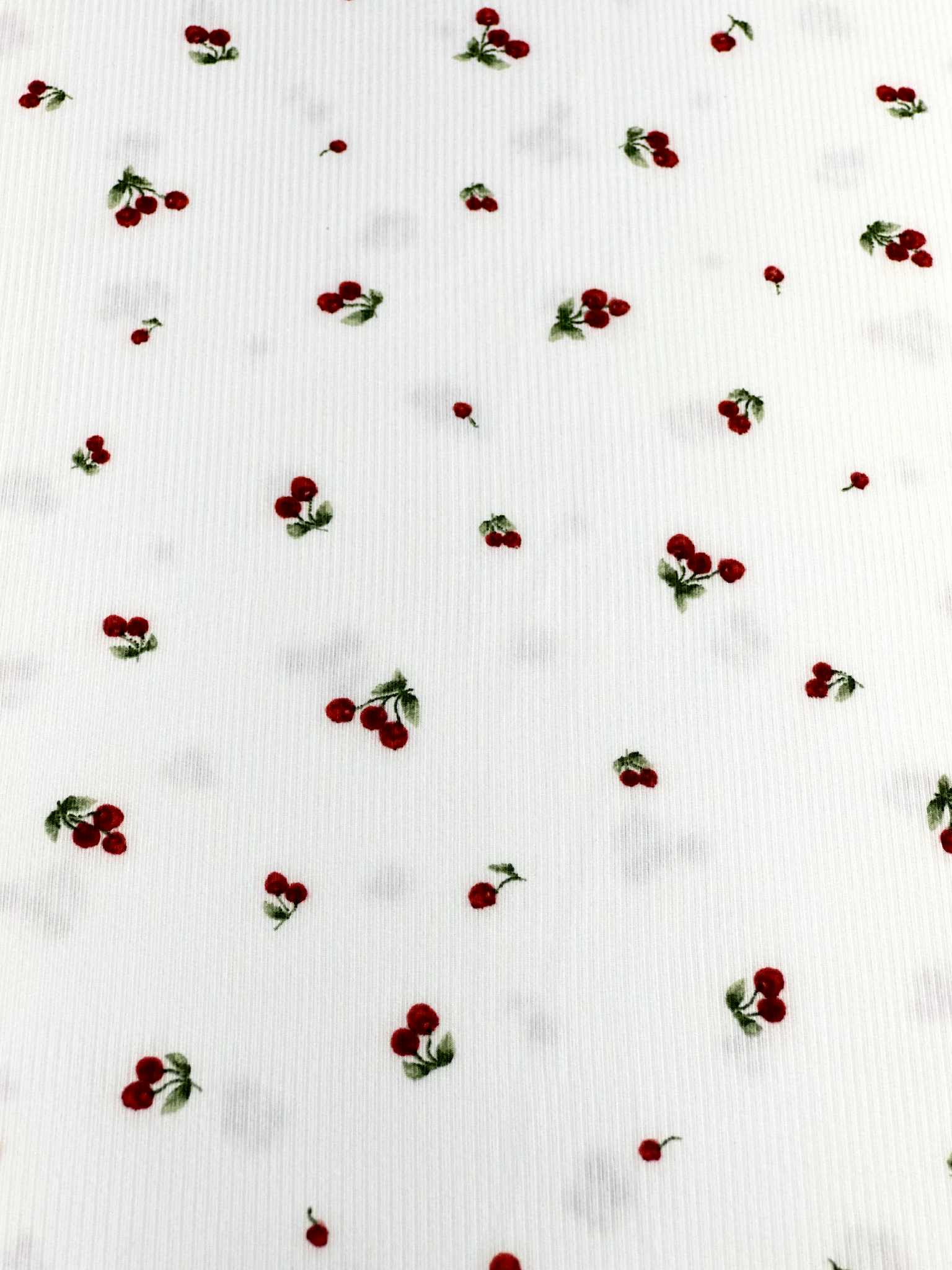 (2X2 RIB) TINY RED CHERRIES ON OFF WHITE
