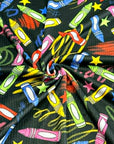 (4X2 YUMMY RIB) COLORFUL CRAYONS AND SCRIBBLES ON BLACK