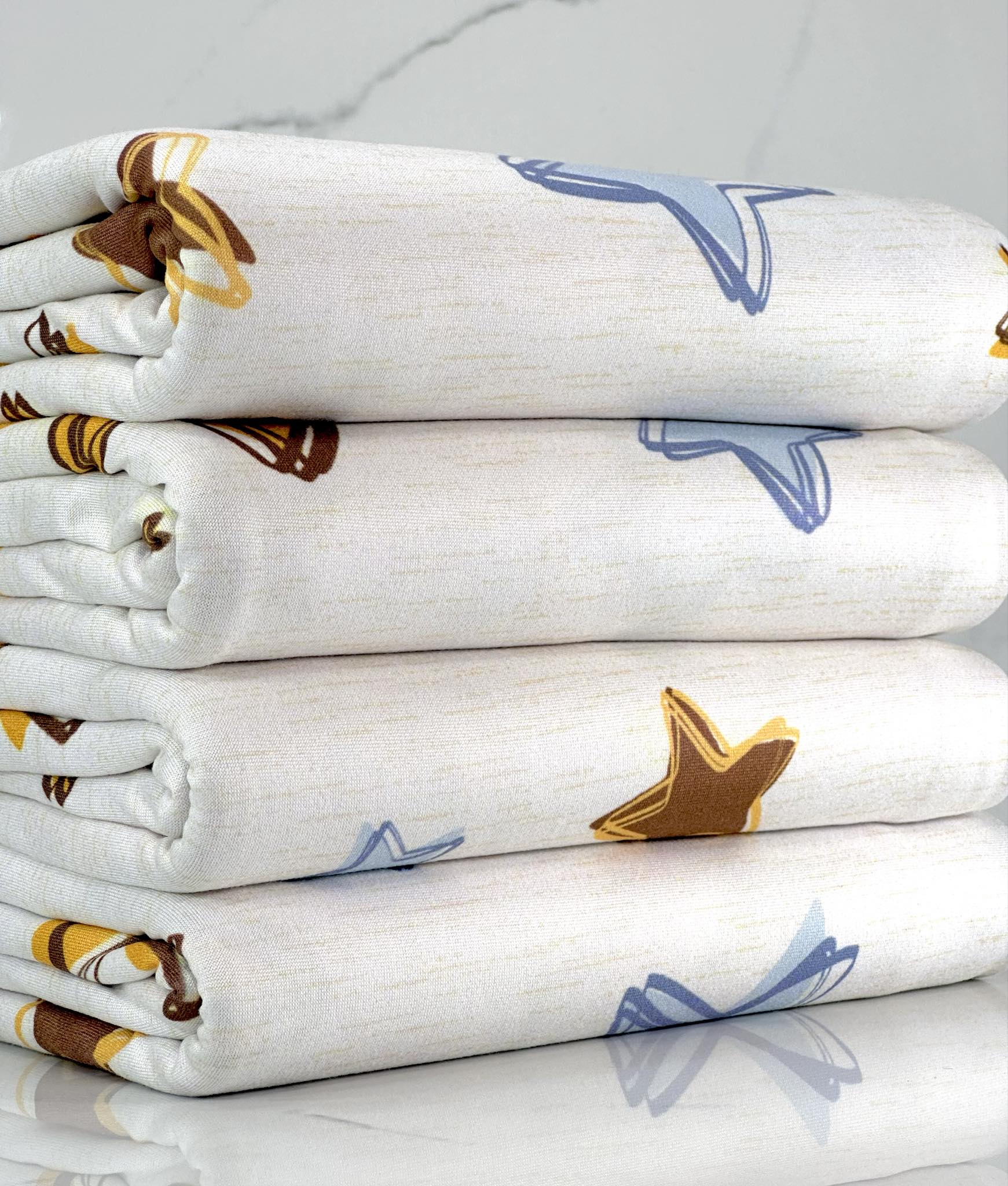 (DBP) BLUE, MUSTARD, AND BROWN STARS ON CREAM