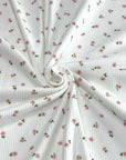 (2X2 RIB) TINY PINK FLOWERS ON OFF WHITE