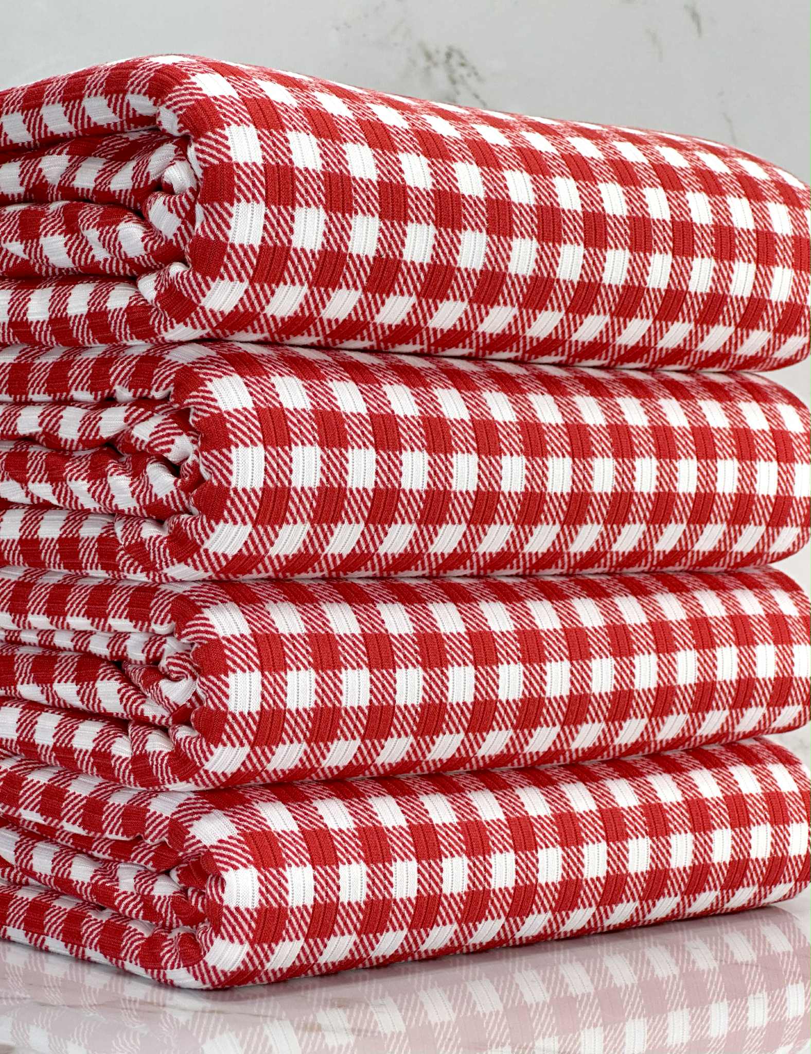 (4X2 RIB) RED AND OFF WHITE GINGHAM