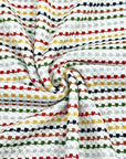 (WAFFLE) RED, MUSTARD, BLACK, RUST, GREEN AND GRAY LINES ON OFF WHITE (3)