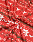 (SWEATER KNIT) OFF WHITE REINDEERS AND OFF WHITE POINSETTIA'S ON RED