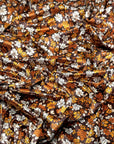 (VELVET) ORANGE AND OFF WHITE FLOWERS ON DARK BROWN