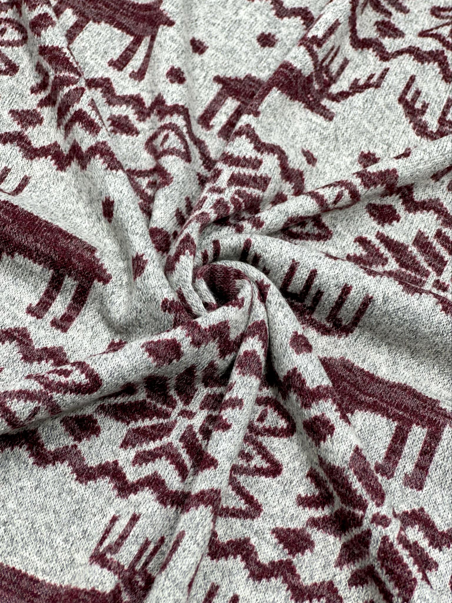 (HACCI SWEATER KNIT) WINE REINDEERS ON HEATHER GREY (3)