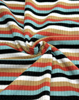(4X2 YUMMY RIB) BLACK, WHITE, TAN, RED AND AQUA STRIPES