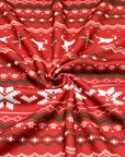 (SWEATER KNIT) OFF WHITE REINDEERS AND OFF WHITE POINSETTIA'S ON RED