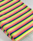 (COTTON RIB) NEON YELLOW, BLUE, PINK, ORANGE, AND OFF WHITE STRIPES