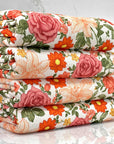(4X2 RIB) RUST, PEACH, AND COPPER HATTIE FLOWERS ON OFF WHITE