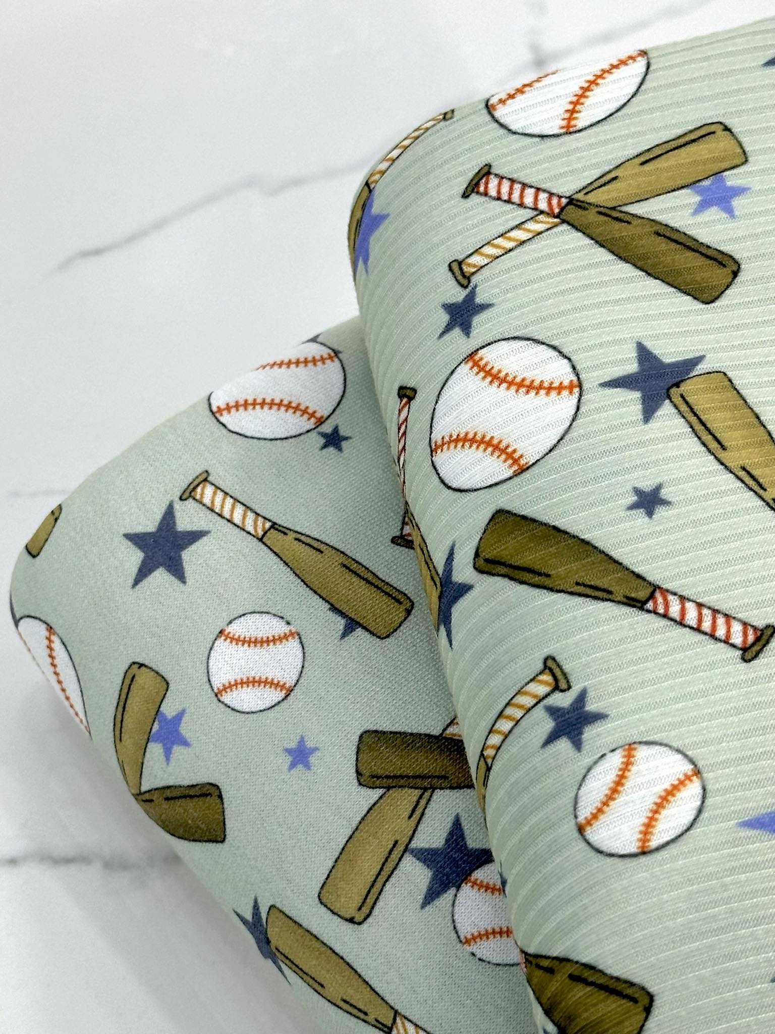 (FRENCH TERRY) BASEBALLS AND BATS ON LIGHT SAGE (1)
