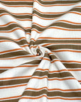 (COTTON RIB) BROWN AND BRIGHT RUST STRIPES ON IVORY