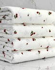 (2X2 RIB) TINY RED CHERRIES ON OFF WHITE