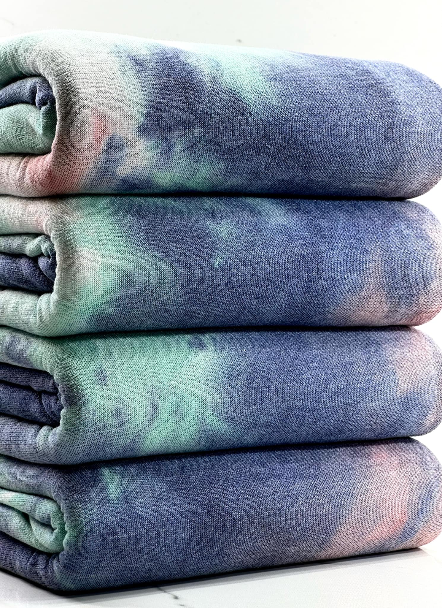 (FRENCH TERRY) BLUSH, AQUA, AND INDIGO TIE DYE (1)