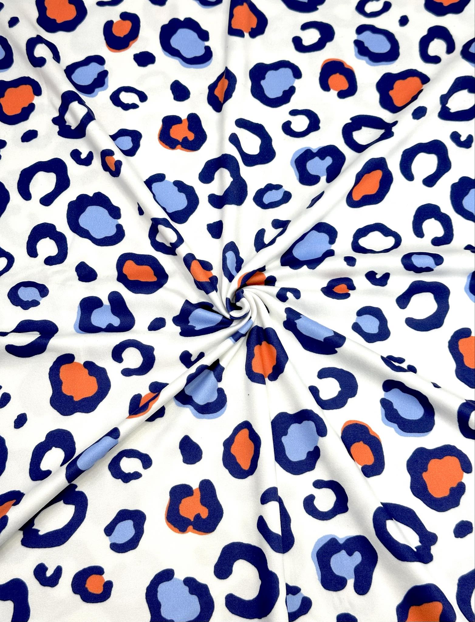 (DBP) SCARLET RED, BLUE AND WHITE CHEETAH ON OFF WHITE