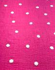 (WOVEN) 3D WHITE DOTS ON FUCHSIA