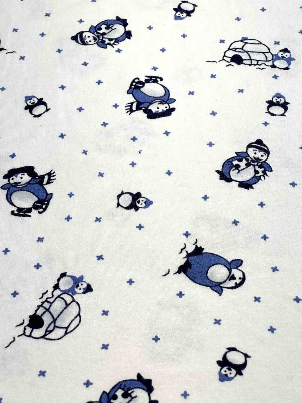 (COTTON KNIT) BLUE PENGUINS ON OFF WHITE