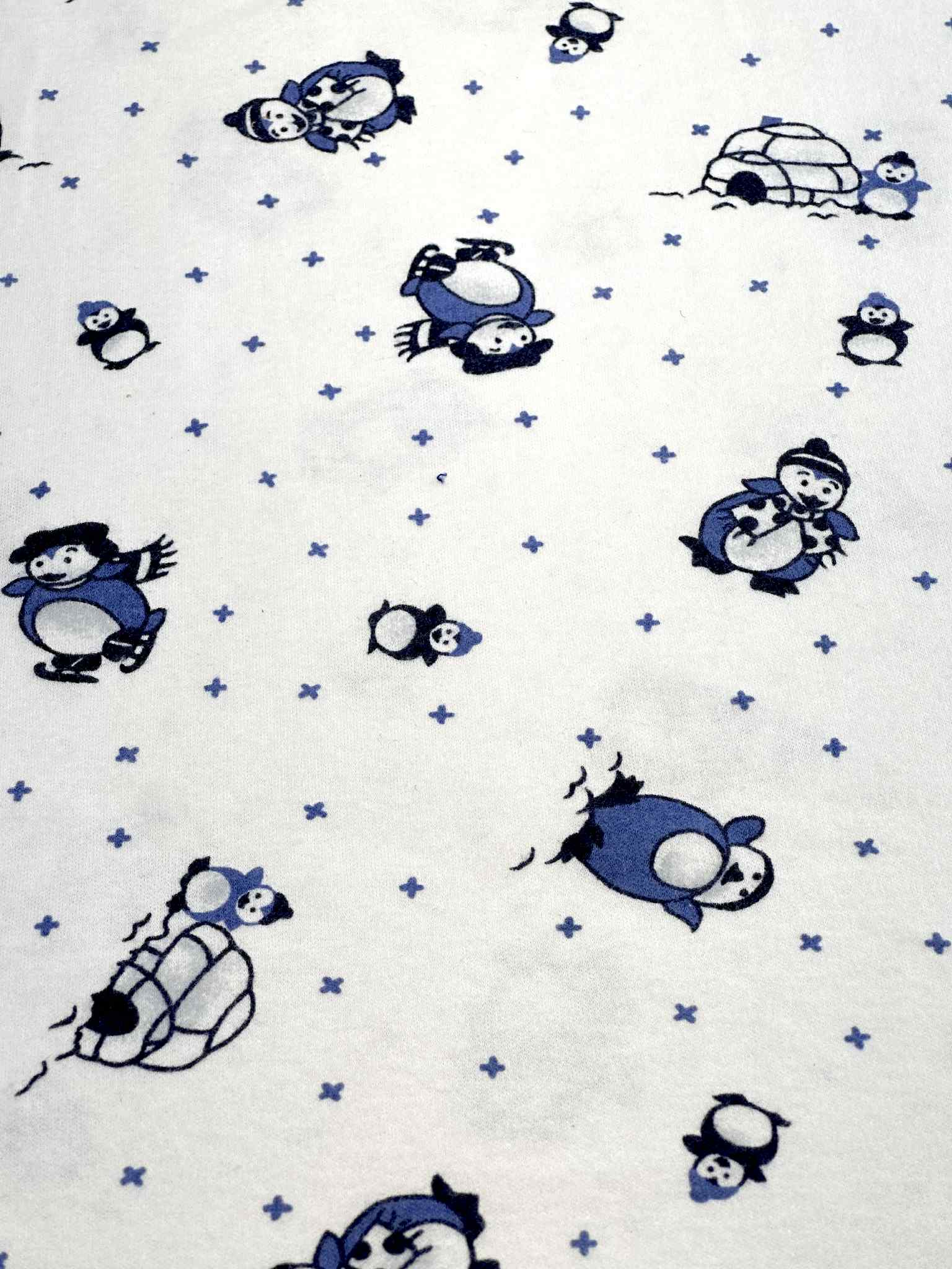(COTTON KNIT) BLUE PENGUINS ON OFF WHITE