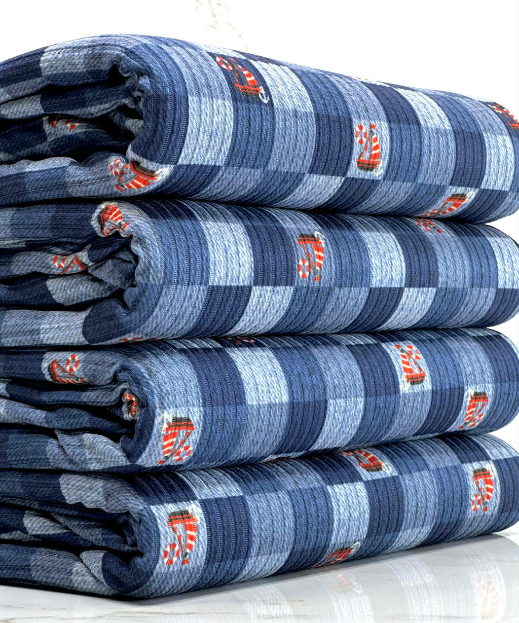 (4X2 YUMMY RIB) SAILBOATS ON DENIM CHECKERED
