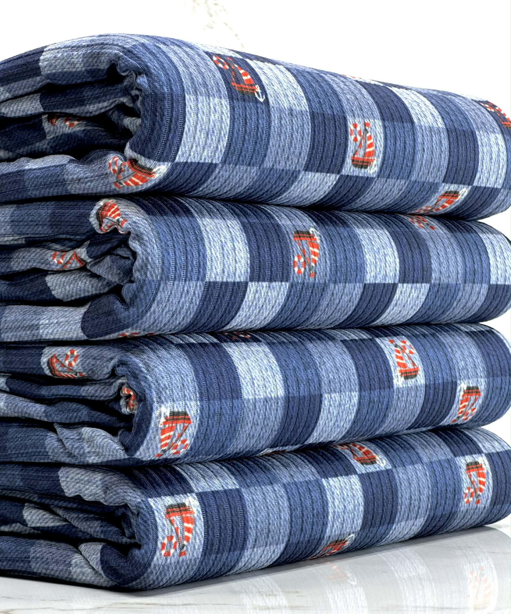 (4X2 YUMMY RIB) SAILBOATS ON DENIM CHECKERED
