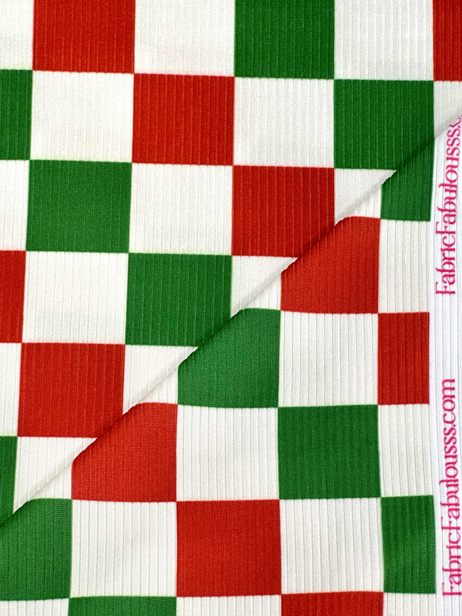 (4X2 RIB) MEDIUM RED, GREEN AND OFF WHITE CHECKERED