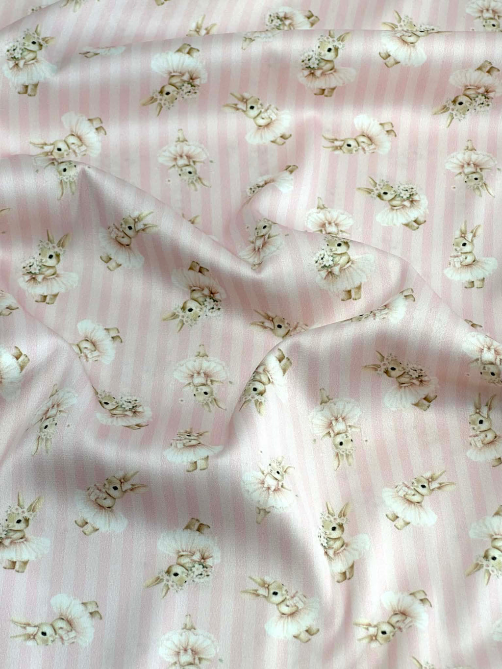 (SATIN) BALLERINA BUNNIES ON PINK STRIPES(4)