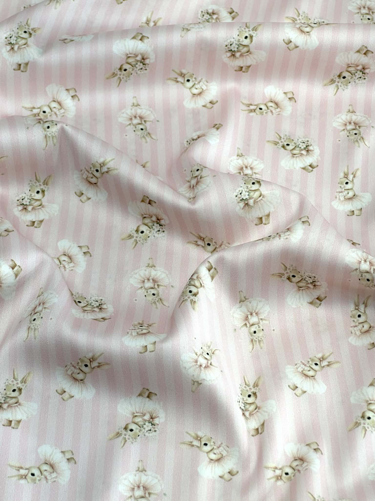 (SATIN) BALLERINA BUNNIES ON PINK STRIPES(4)