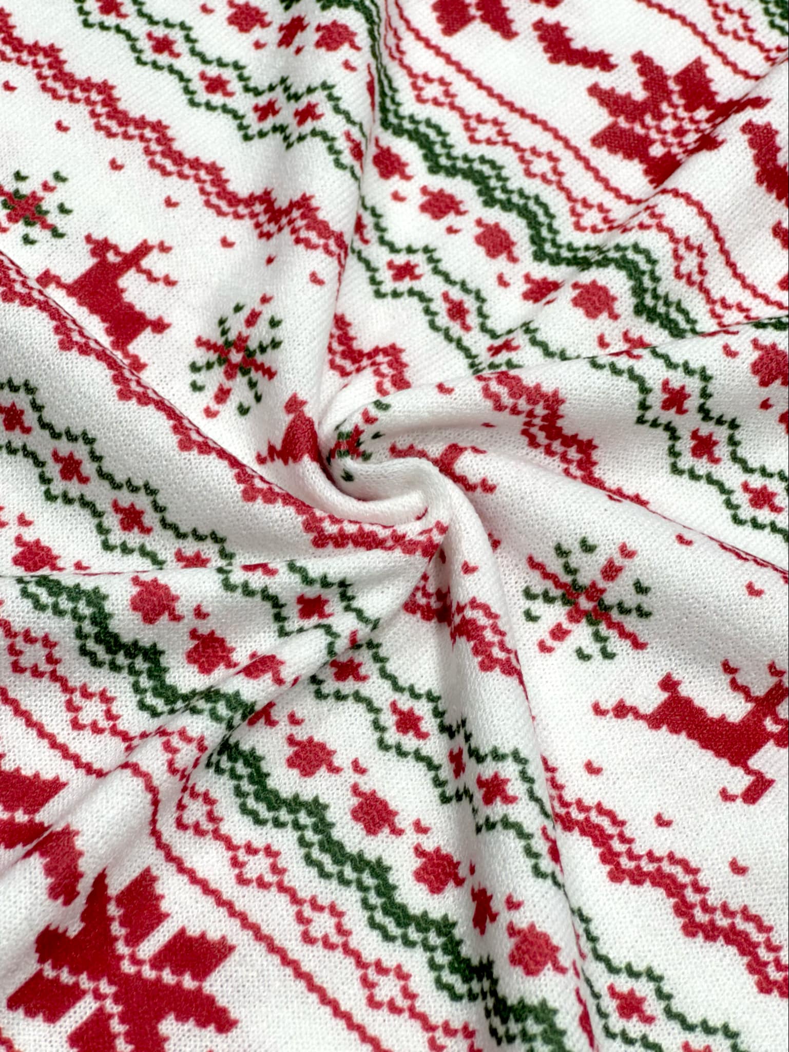 (SWEATER KNIT) RED REINDEERS AND RED POINSETTIA'S ON OFF WHITE