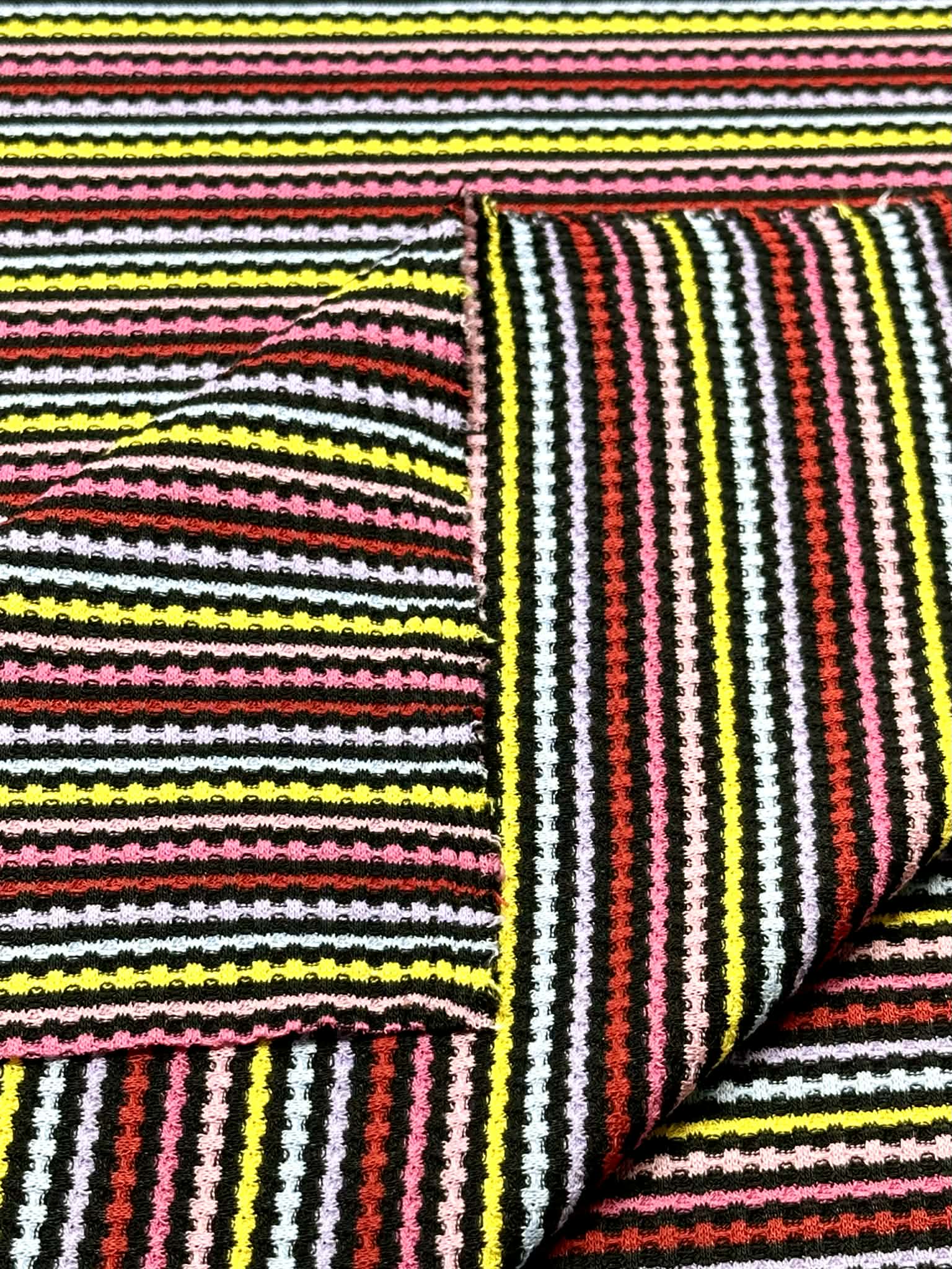 (BABY WAFFFLE) PINK, RED, LILAC, LIGHT BLUE, AND YELLOW STRIPES