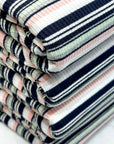 (4X2 RIB) NAVY, MINT, GRAY AND BLUSH STRIPES ON OFF WHITE
