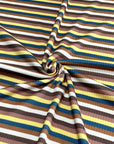 (4X2 RIB) TEAL, YELLOW, BROWN AND CREAM STRIPES