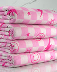 (YUMMY RIB) PINK STARS, HAPPY FACES, AND LIGHTNING ON LIGHT PINK CHECKERED