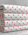 (COTTON JERSEY) TINY HOT PINK POLKA DOTS ON OFF WHITE