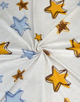 (DBP) BLUE, MUSTARD, AND BROWN STARS ON CREAM