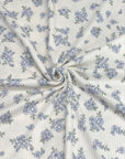 (YUMMY RIB) BLUE AND OLIVE DITSY FLOWERS ON OFF WHITE