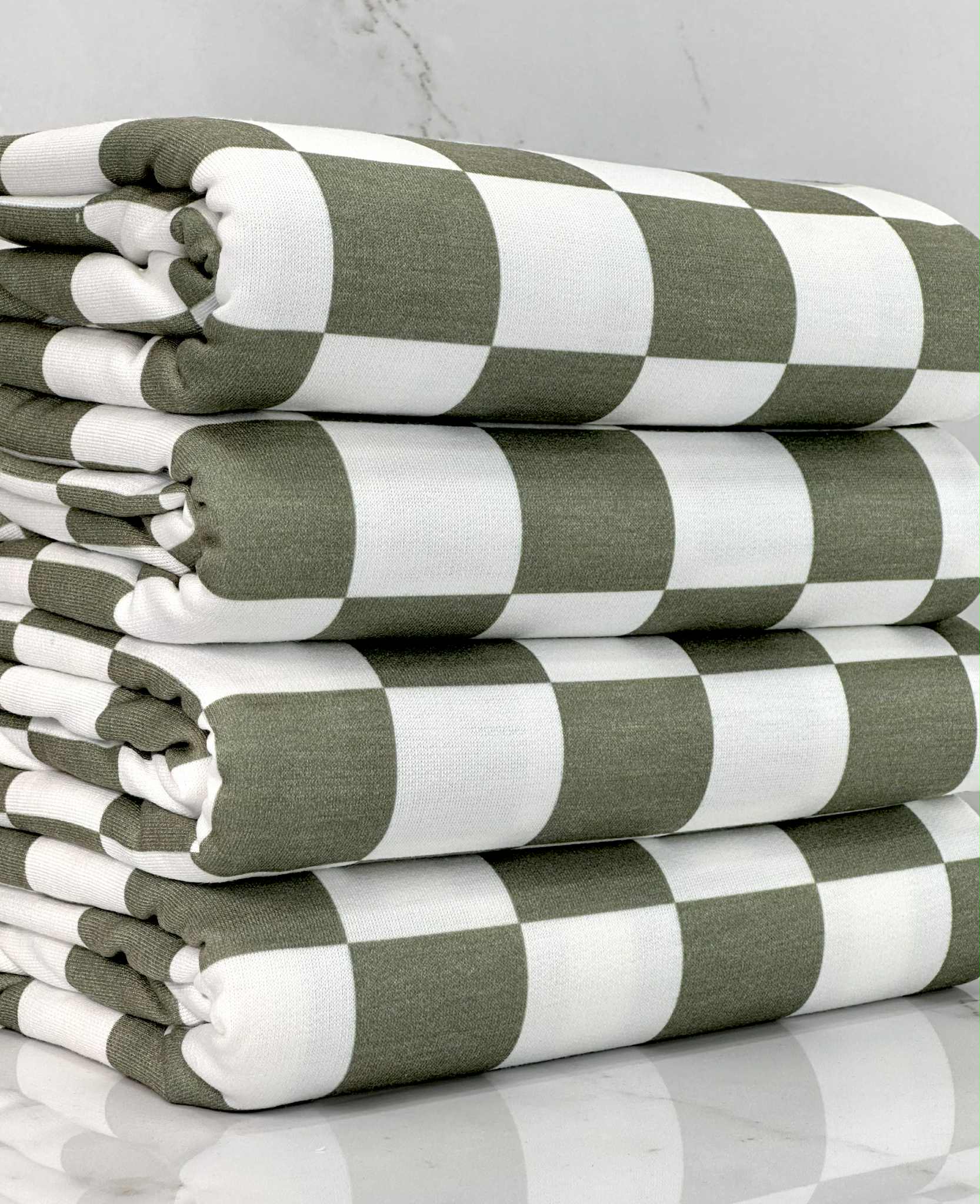 (FRENCH TERRY) OLIVE AND OFF WHITE CHECKERED
