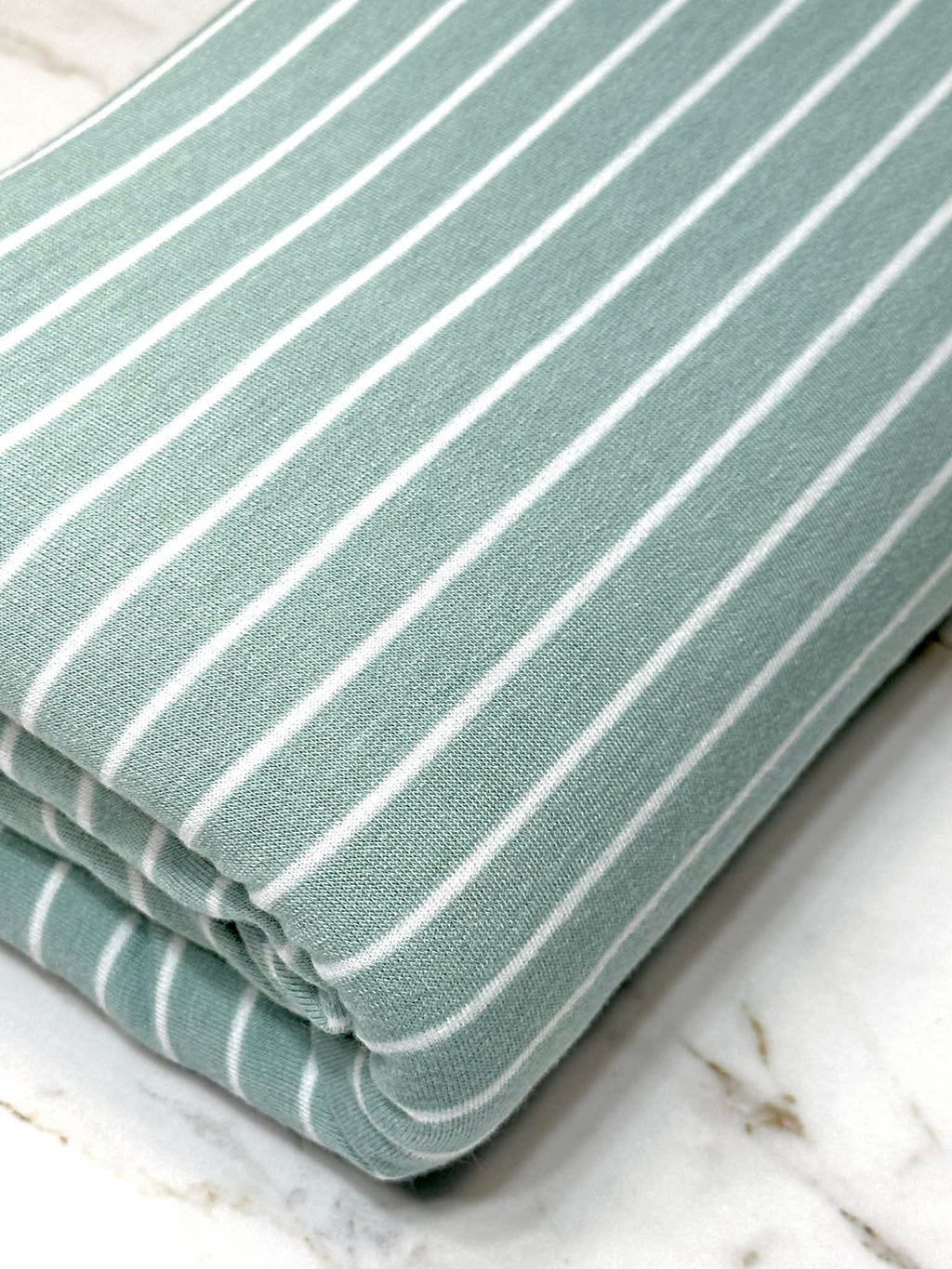 (THIN FRENCH TERRY) OFF WHITE STRIPES ON POWDER SAGE (3)