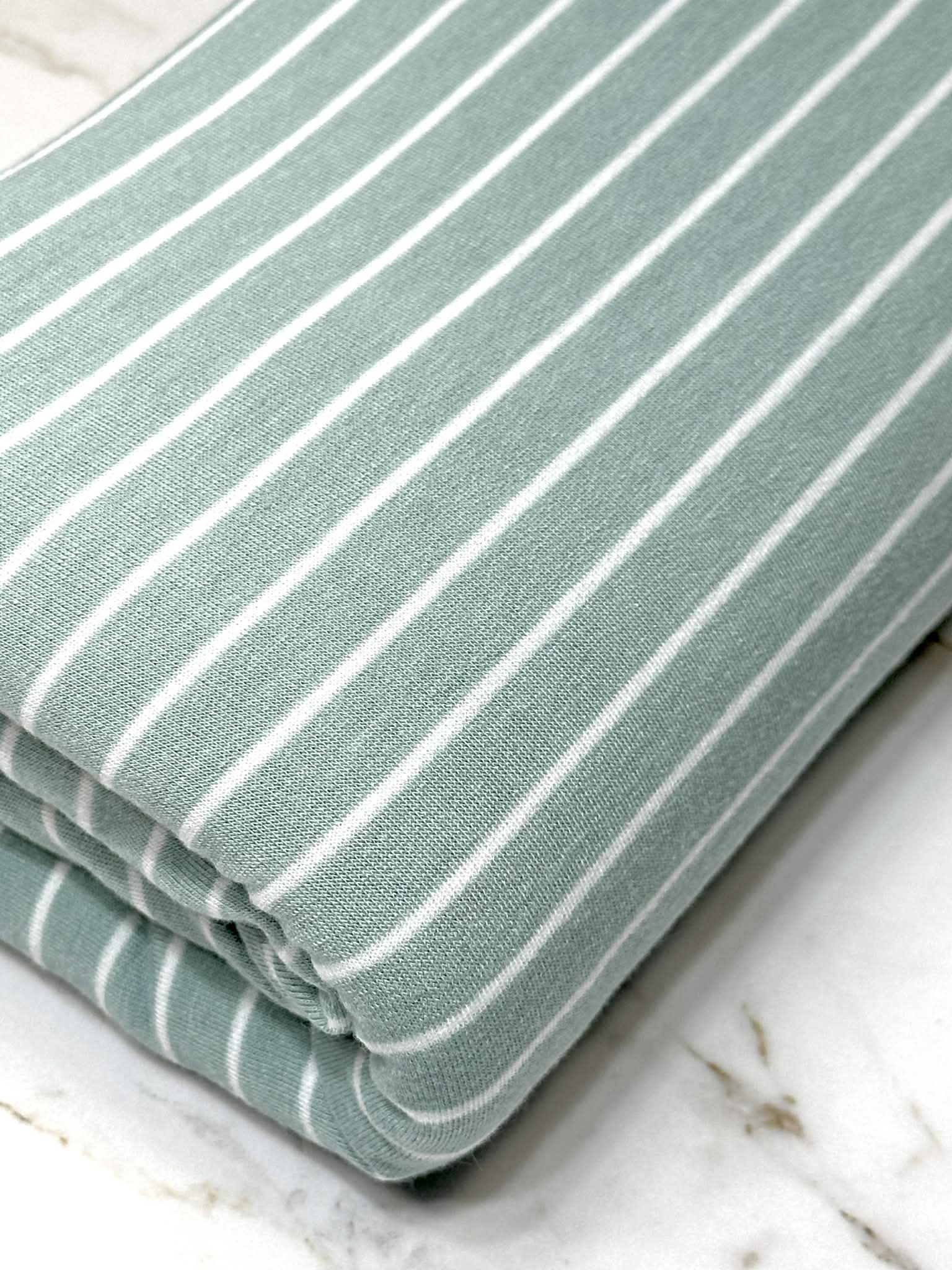 (THIN FRENCH TERRY) OFF WHITE STRIPES ON POWDER SAGE (3)