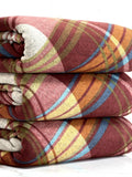 (SWEATER KNIT) BURGUNDY, MUSTARD, AND BLUE DIAGONAL PLAID