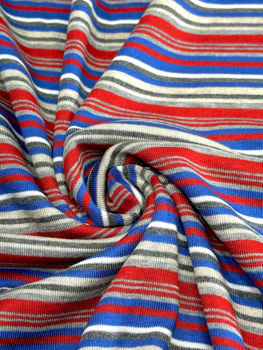 (BABY RIB) GRAY, BLUE, RED, AND OFF WHITE STRIPES (4)