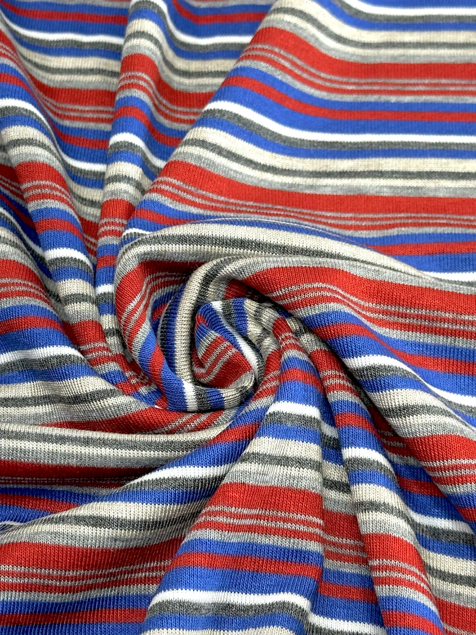 (BABY RIB) GRAY, BLUE, RED, AND OFF WHITE STRIPES (4)
