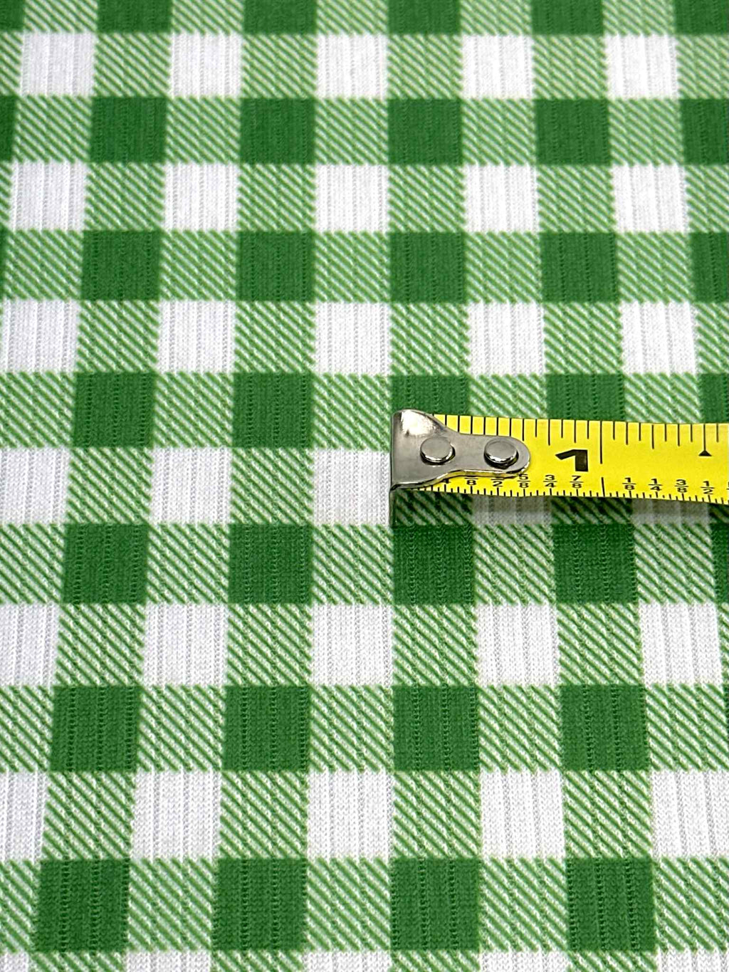 (4X2 RIB) GREEN AND OFF WHITE GINGHAM