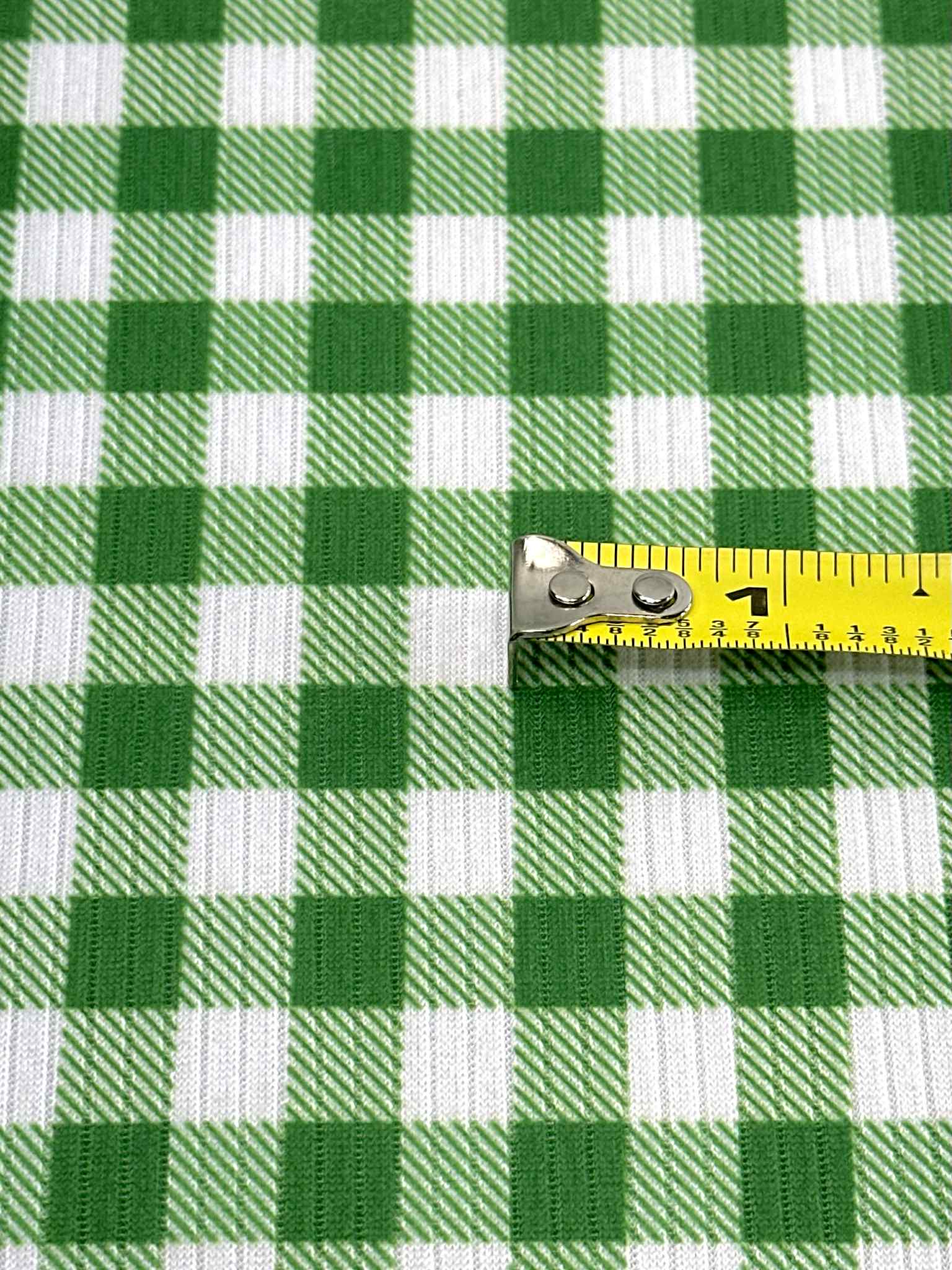 (4X2 RIB) GREEN AND OFF WHITE GINGHAM