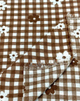 (WOVEN) BROWN AND OFF WHITE GINGHAM WITH FLOWERS