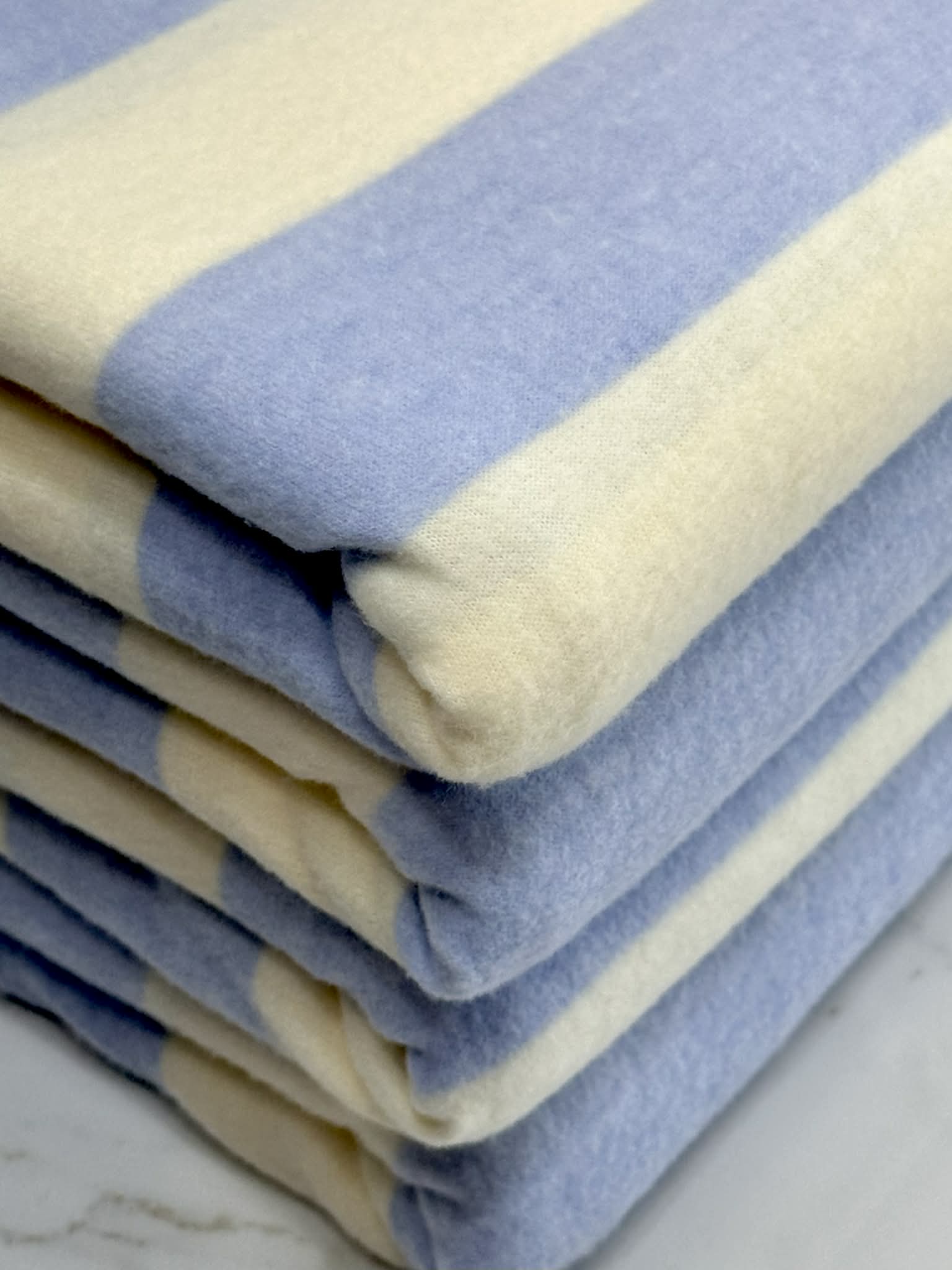(BRUSHED SWEATER KNIT) LIGHT YELLOW AND BLUE MEDIUM STRIPES