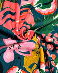 (NYLON RIB) FLORAL PATTERN ON DEEP TEAL
