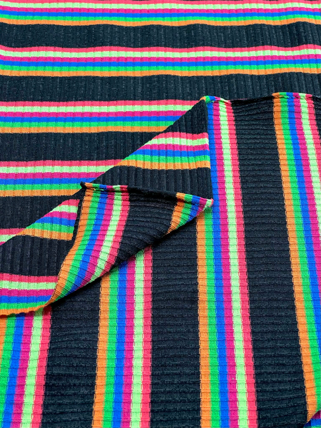 (RIB) RED, LIME, BLUE, GREEN, AND ORANGE STRIPES ON BLACK (4)